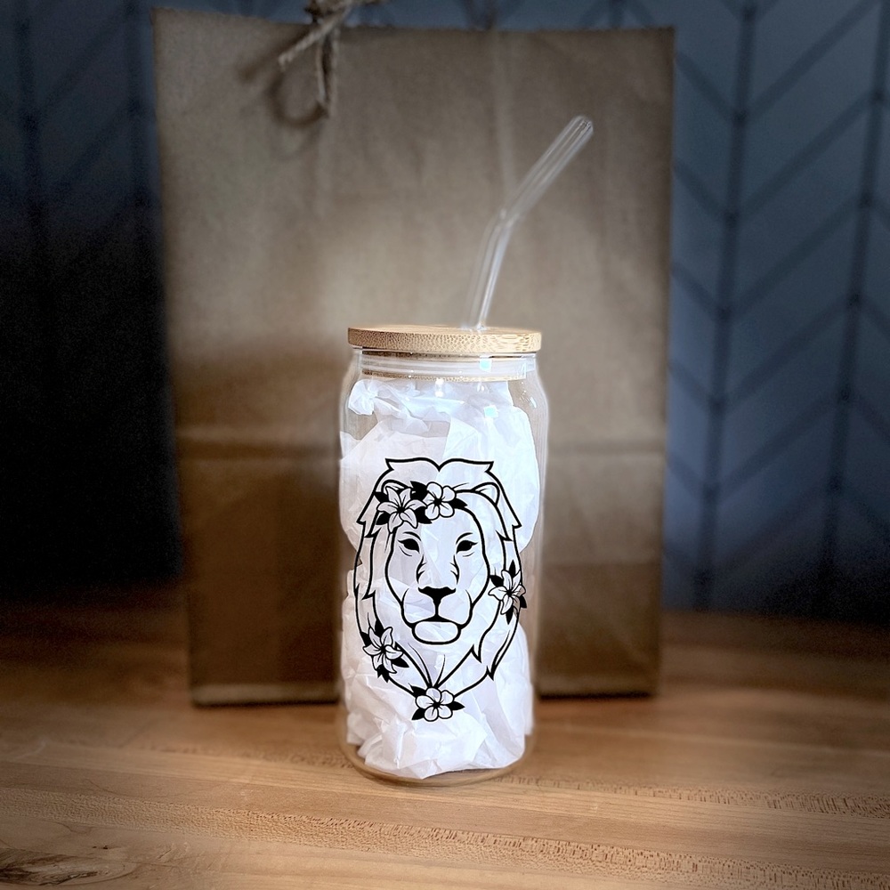 20oz glass cup with bamboo lid - Leo